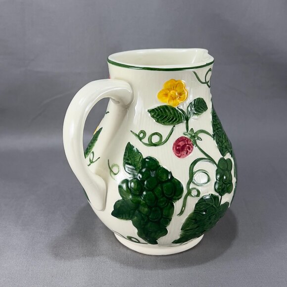 Vtg Ceramic Art Pottery 3778 Pitcher Majolica Strawberries Grapes West Germany - Picture 3 of 16